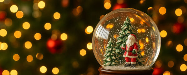 photo d’une boule à neige de Noël avec Père Noël et sapins