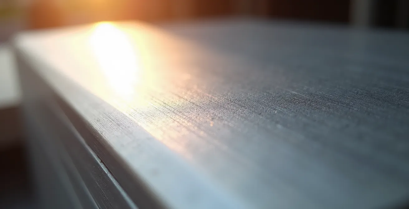 Détail macro de surface métallique aluminium avec reflets lumineux